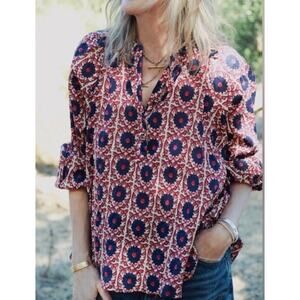 Pietsie Blouse Top Large Floral Print Crinkle Cotton Relaxed A-Line Boho NEW